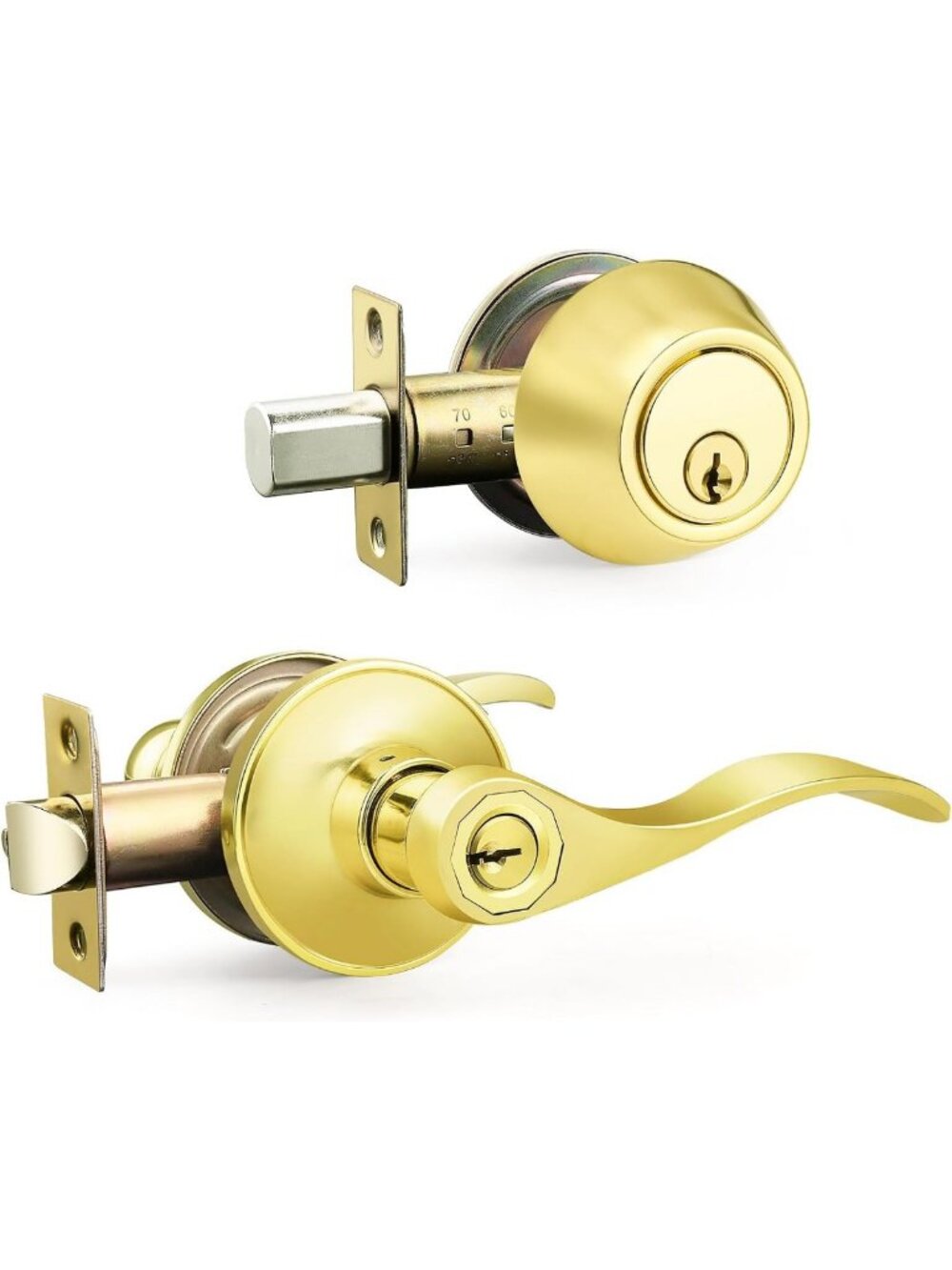 Keyed Alike Deadbolt Lock Set with Wave Handle - Polished Brass for Entry